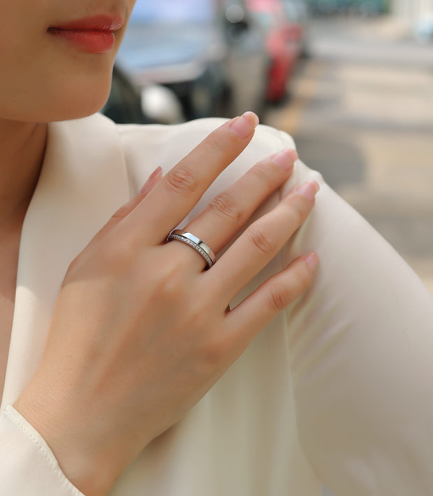 Double Ring Shadow - Set With Top-quality Moissanite S925 Silver And Platinum-plated Diamond Wedding Ring. The Ring Can Be Inspected With A Diamond Pen