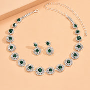 Popular Luxury Round Rhinestone Quartz Necklace And Earring Suit