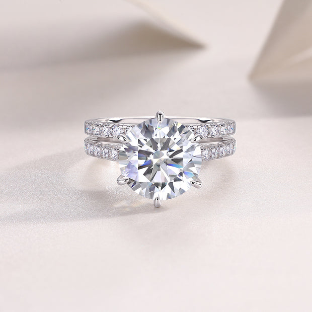 Star Double Dance - A 5-carat S925 Silver Diamond Ring Set With Top-quality Moissanite And Platinum Plating. The Wedding Ring Can Be Inspected With A Diamond Pen