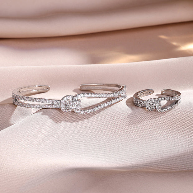 Zircon Opening Bracelet Female Two-piece Set