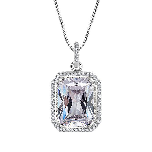High-end Luxury Elegant Princess Rectangular Zircon Necklace