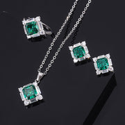 S925 Silver High Carbon Emerald Diamond Princess Square Diamond Set
