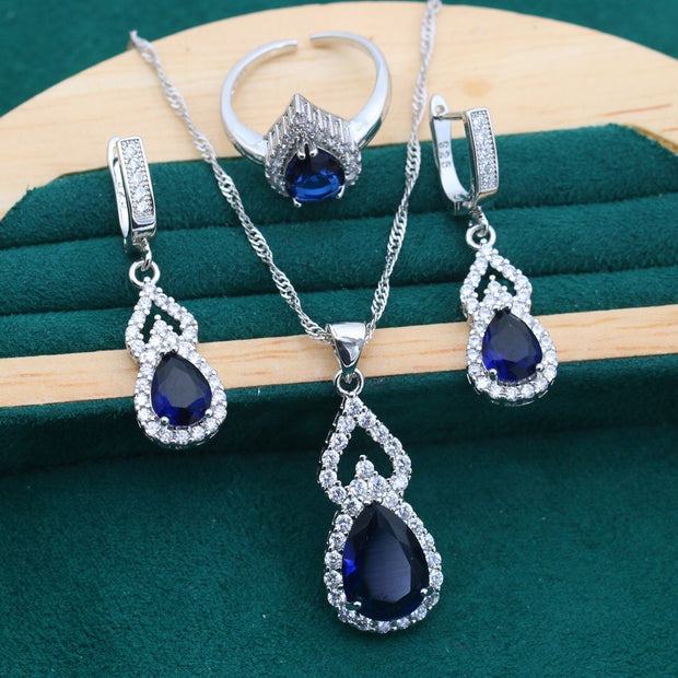 Zircon Inlaid Water Drop Jewelry Earring Ring Necklace