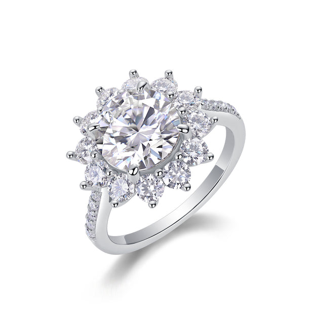 Sunflower - A Wedding Ring Set With Top-quality 3-carat Moissanite S925 Silver And Platinum-plated Diamond. The Ring Can Be Inspected With A Diamond Pen