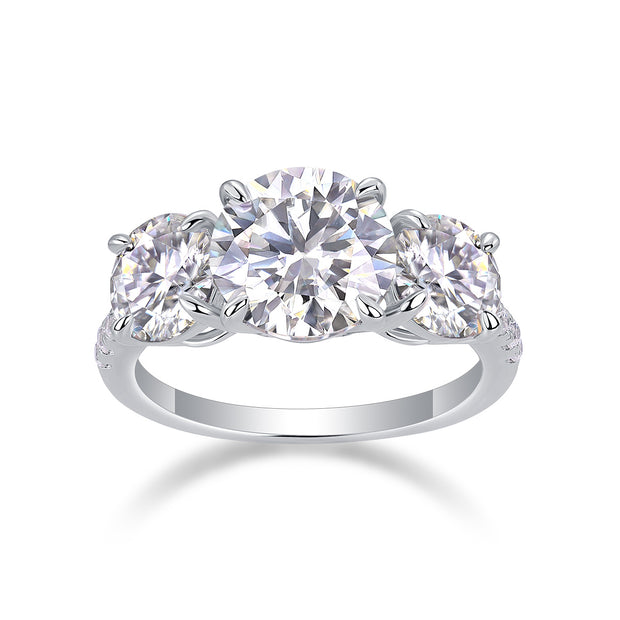 Three Shining Stars - A Wedding Ring Set With 3-carat Top-quality Moissanite S925 Silver And Gold-plated Diamond. The Ring Can Be Inspected With A Diamond Pen