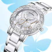 Butterfly Diamond-encrusted Luxury Women's Watch With Calendar And Steel Strap