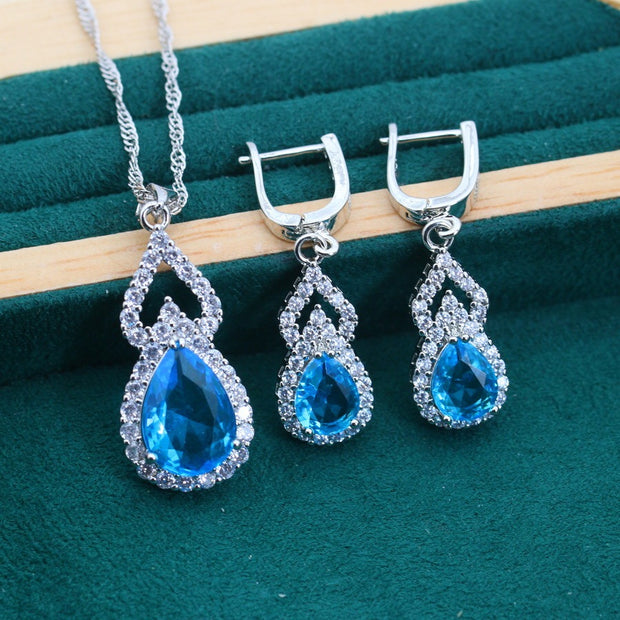 Zircon Inlaid Water Drop Jewelry Earring Ring Necklace