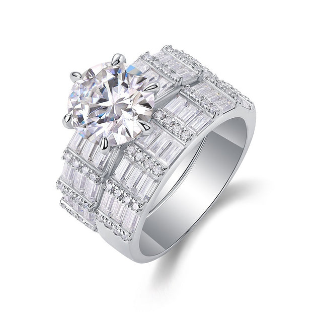 Vanilla - Set With 3-carat Top-quality Moissanite S925 Silver And Gold-plated Diamond Wedding Ring. The Ring Can Be Inspected With A Diamond Pen