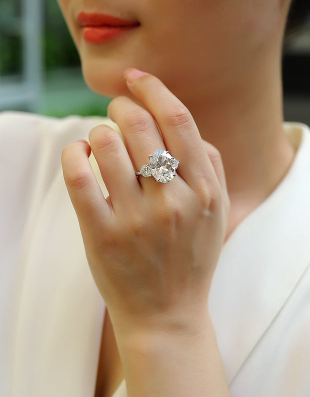 Soul Resonance - A Wedding Ring Set With Top-quality Egg-shaped Moissanite S925 Silver And Platinum-plated Diamond Can Be Tested With A Diamond Pen