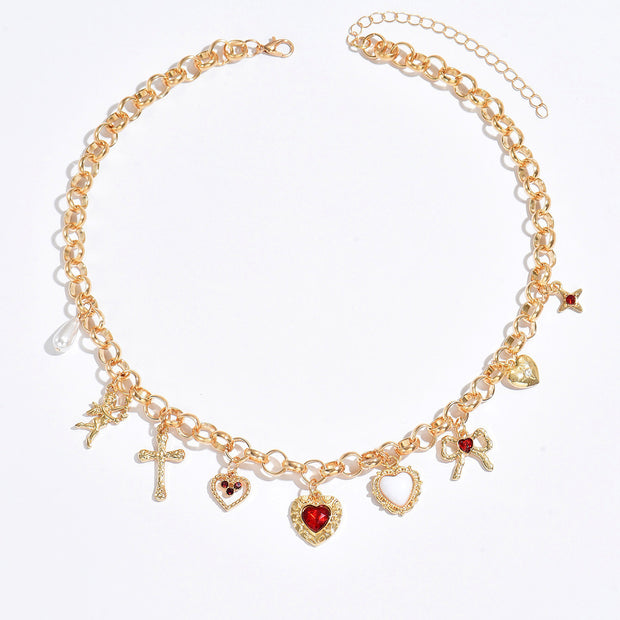 Cross Pendant Fashion Exaggerating Heart-shapaed Necklace Bracelet
