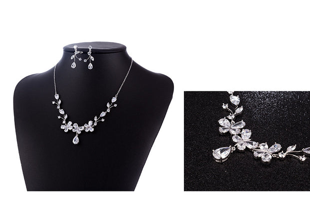 New Bridal Necklace And Earrings Suite Butterfly Zircon