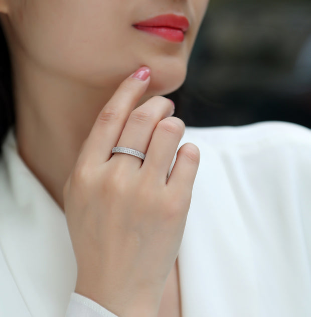 Light Up The Time - A Wedding Ring Set With Top-quality Moissanite S925 Silver And Platinum-plated Diamond Can Be Tested With A Diamond Pen