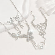 Butterfly Tassel Rhinestone Necklace Earring Bracelet 3 Pieces Suit