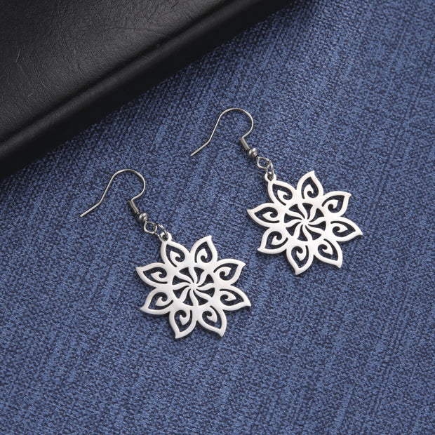 Stainless Steel Eight-petal Flower Necklace Ear Hook Set