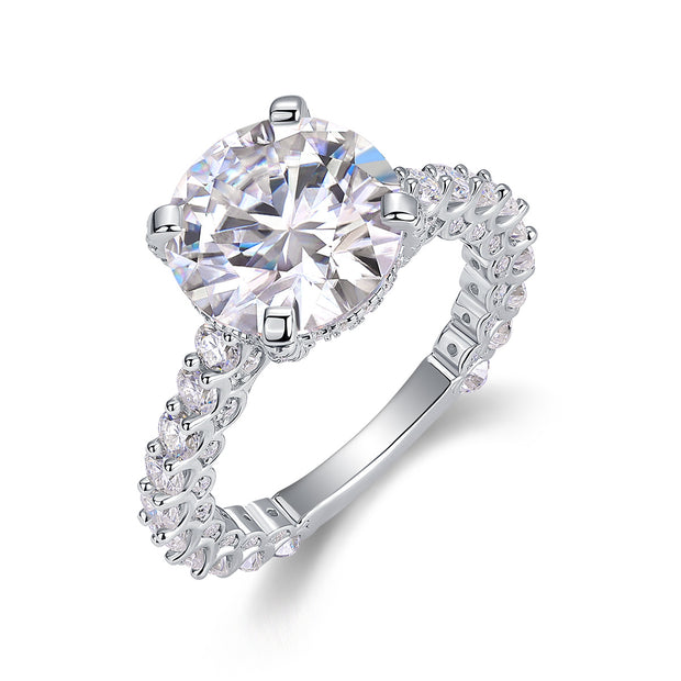 Affectionate And Tender - A 5-carat S925 Silver Diamond Wedding Ring Set With Top-quality Moissanite And Platinum Plating. The Ring Can Be Inspected With A Diamond Pen