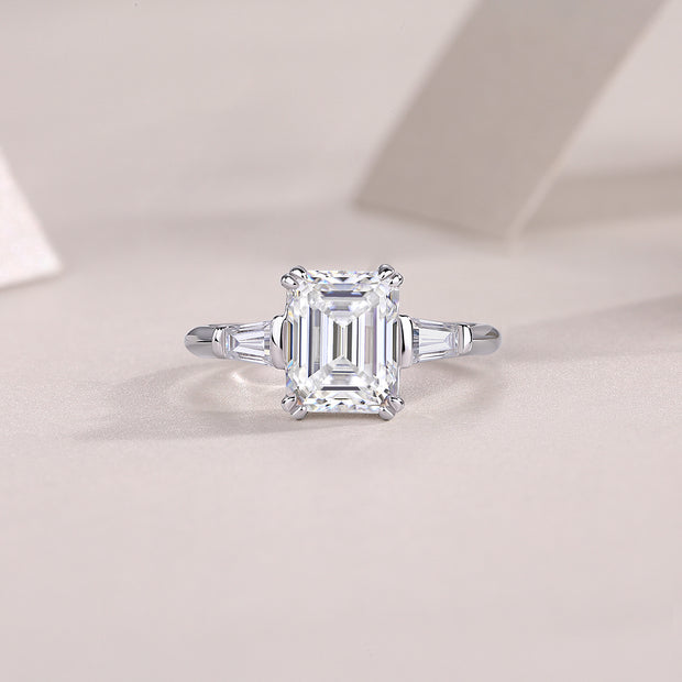 Starlight Mirror - Set With Top-quality Octagonal Moissanite S925 Silver And Platinum-plated Diamond Wedding Ring. The Ring Can Be Inspected With A Diamond Pen